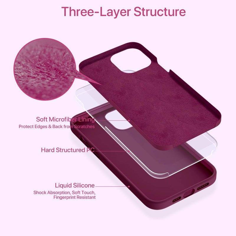 Miracase Compatible with iPhone 12 Pro Max Case, [Soft Anti-Scratch Microfiber Lining], Liquid Silicone Case Gel Rubber Shockproof Drop Protection Phone Case for 12 Pro Max, Wine Red - Image 3